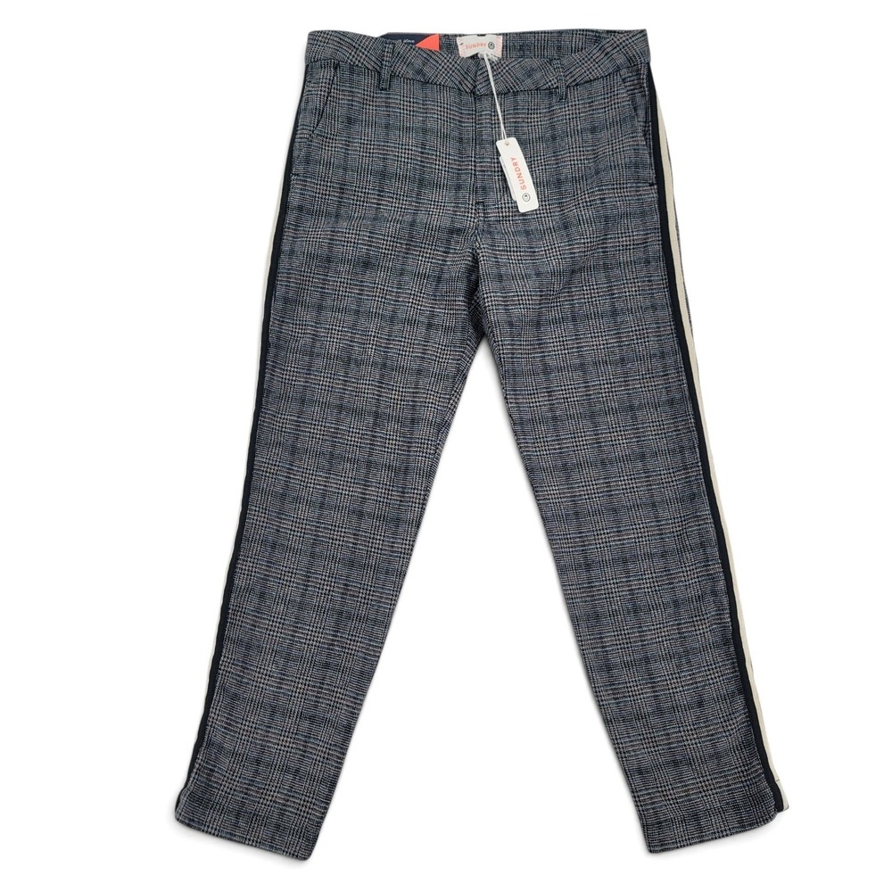 Sundry Plaid Trousers 27 Slim Taper Stripe Side‎ Gray Preppy Academia Chic NWT